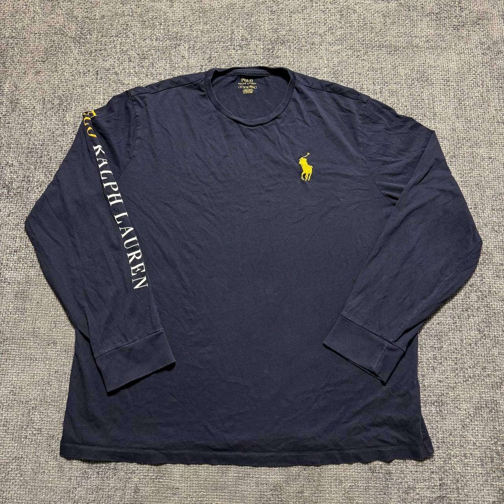 Polo Ralph Lauren Long Sleeve T-Shirt Mens XL Navy Blue Yellow Graphic Logo